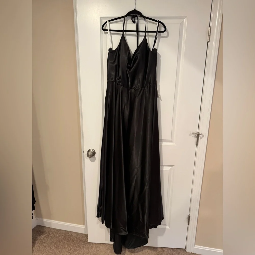 Black Satin Evening Formal Gown - Picture 2 of 6